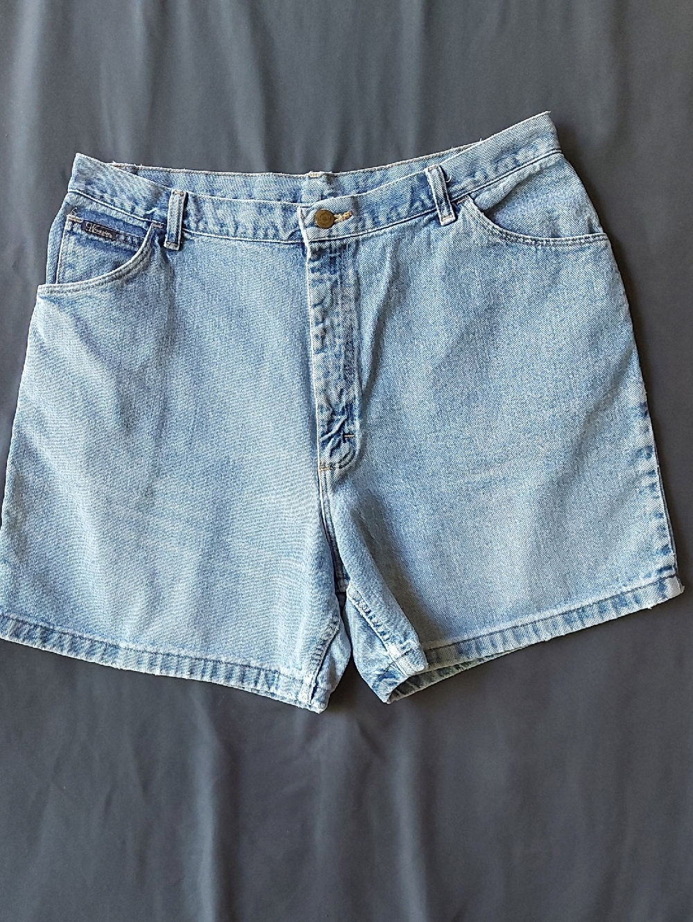 Wrangler light blue denim shorts with gold stitching